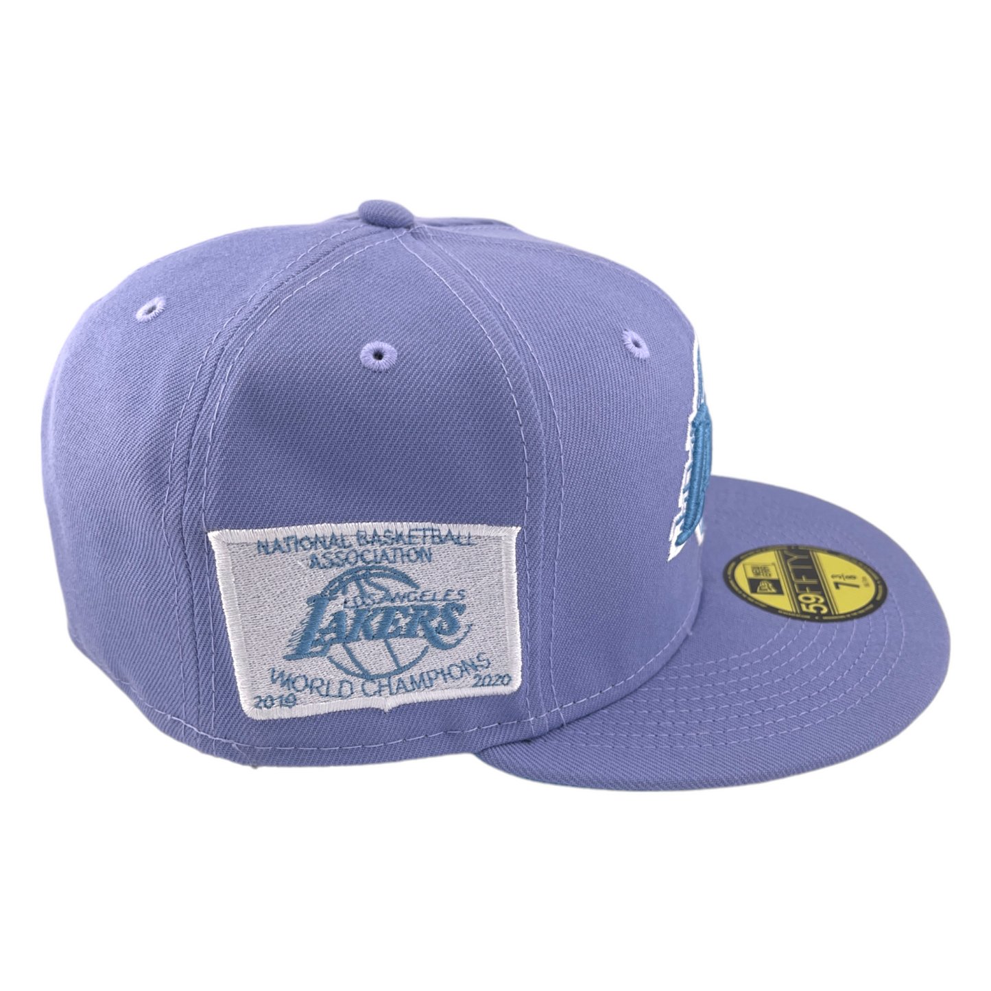 New Era Los Angeles Lakers Side Patch Purple Haze Blue UV NBA 59Fifty Fitted Hat Cap