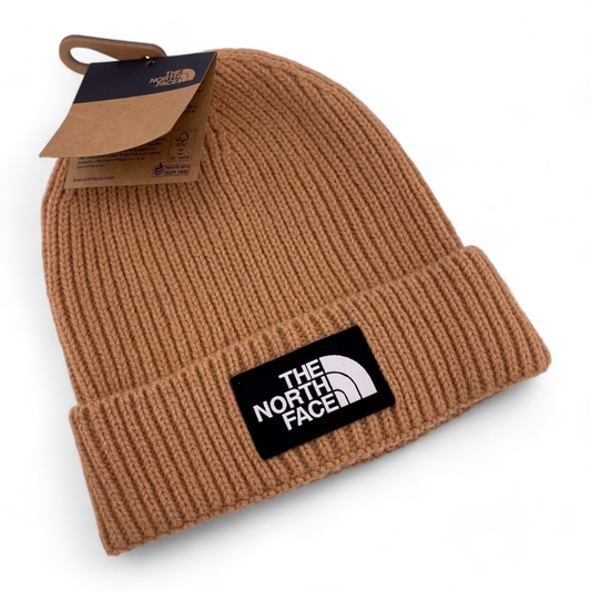 The North Face TNF Logo Box Almond Butter Tan NF0A3FJXI0J Cuffed Beanie Knit Hat