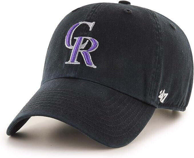 '47 Brand Colorado Rockies Clean Up Adjustable Dad Hat MLB Black Purple Logo