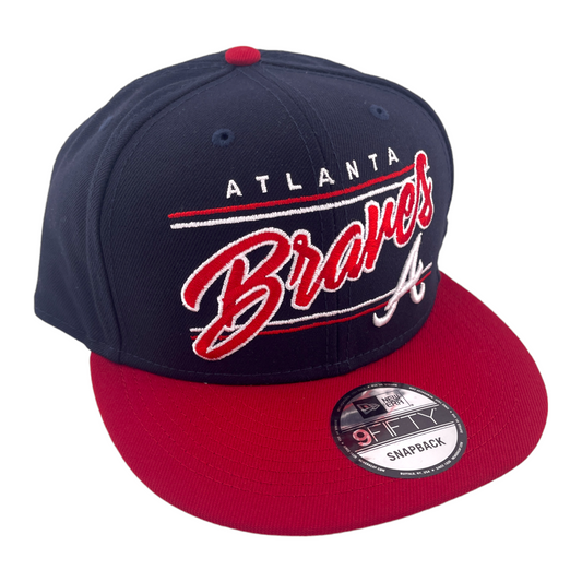 New Era Atlanta Braves Team Script Logo Navy Blue/Red/Grey 9FIFTY Snapback Hat