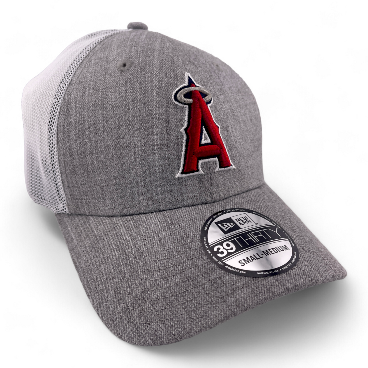 New Era Los Angeles Angels MLB Heather Grey Mesh Back 39Thirty Flex Fit Hat Cap