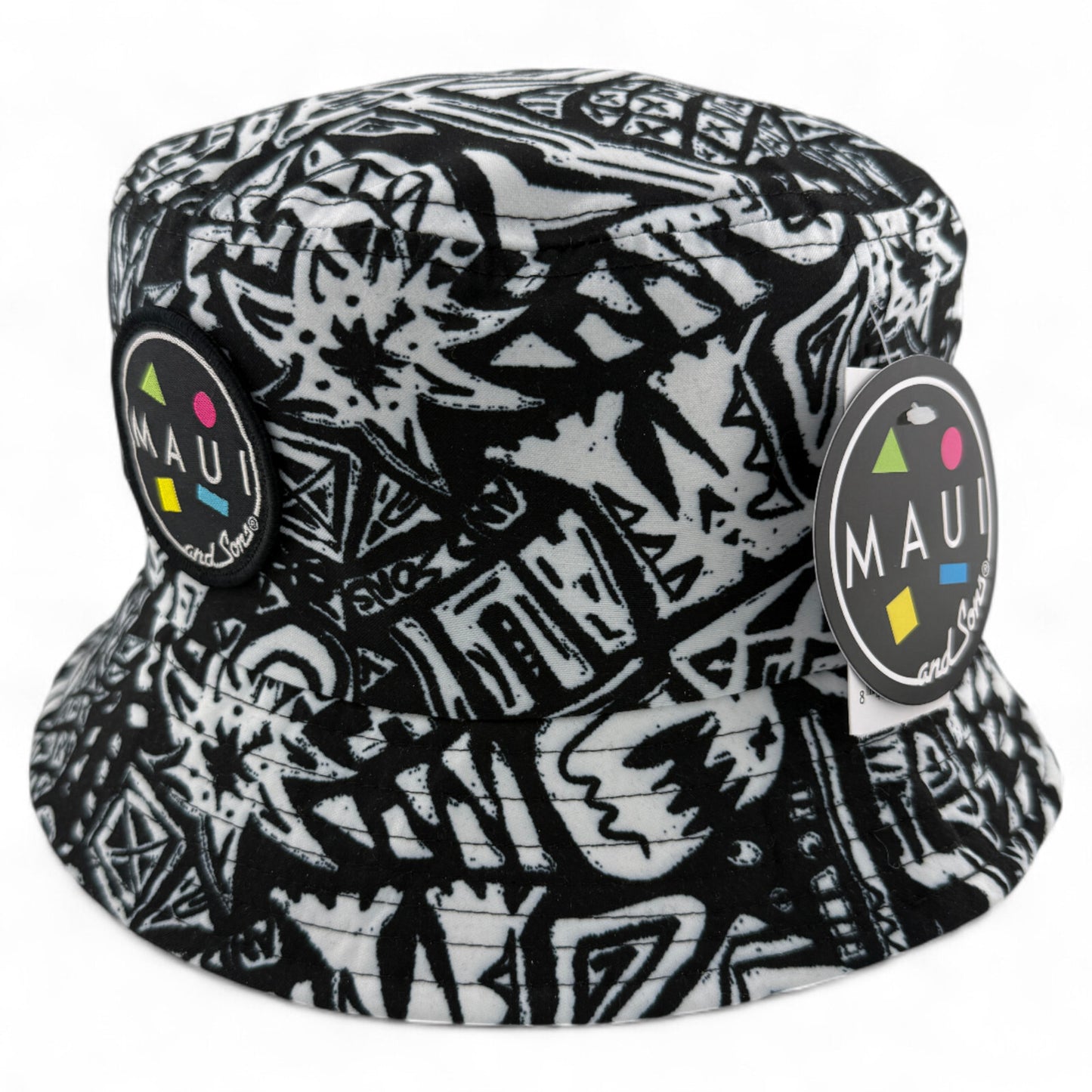 Maui and Sons Block Party Black/White Boonie Bucket Hat Unisex Adult One Size