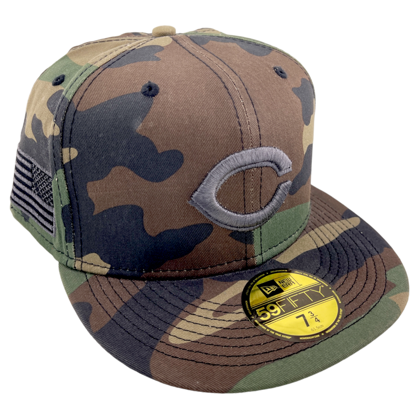 New Era Cincinnati Reds Flag Patch Camouflage Camo Gray Logo 59FIFTY Fitted Hat Cap