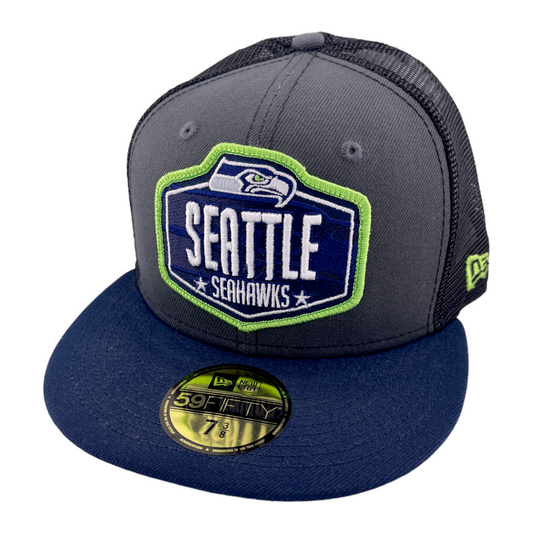 New Era Seattle Seahawks NFL 2021 Draft Mesh Back Trucker 59Fifty Fitted Hat Cap