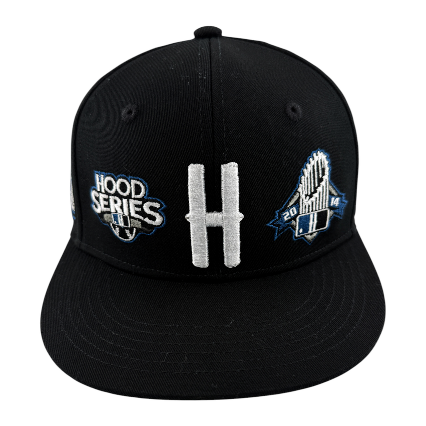 Hoodrich OG Stadium V2 Logo UV Full Patches Black/Blue Fitted Flatbill Hat Cap