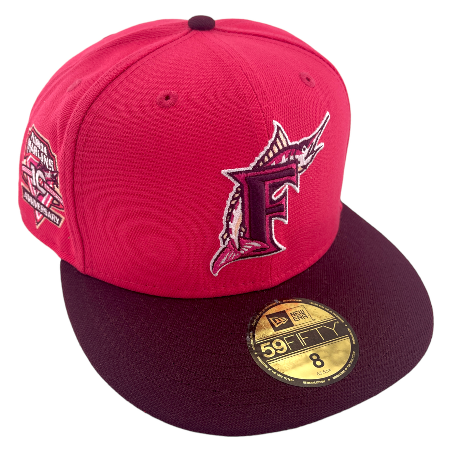 New Era Florida Marlins 10th Anniversary Patch Pink/Burgundy Peach 59FIFTY Hat Cap