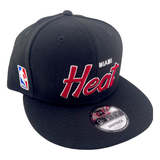 New Era Miami Heat Script Up Logo Black/Grey UV NBA 9FIFTY Snapback Hat Cap