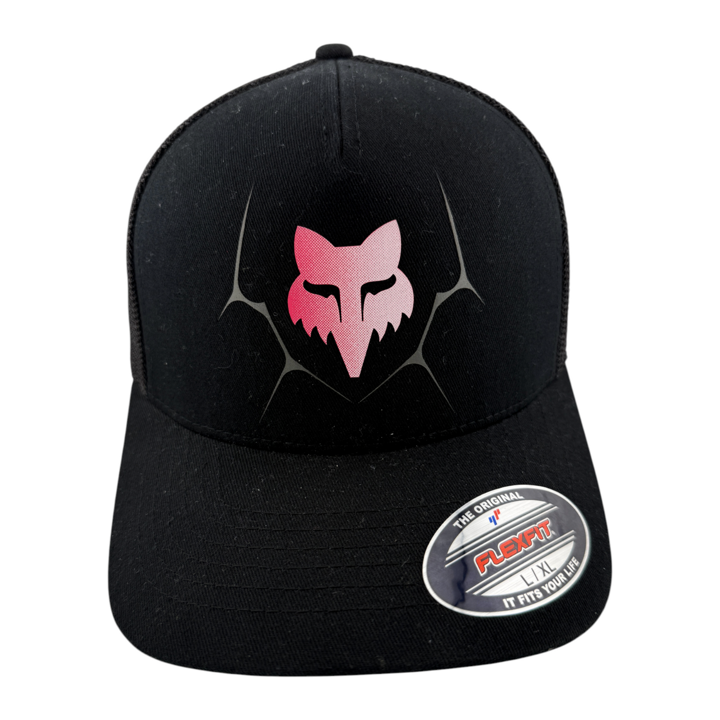 Fox Racing SYZ Pink Logo Black Mesh Back Stretch Flex Fit Adult Hat Cap