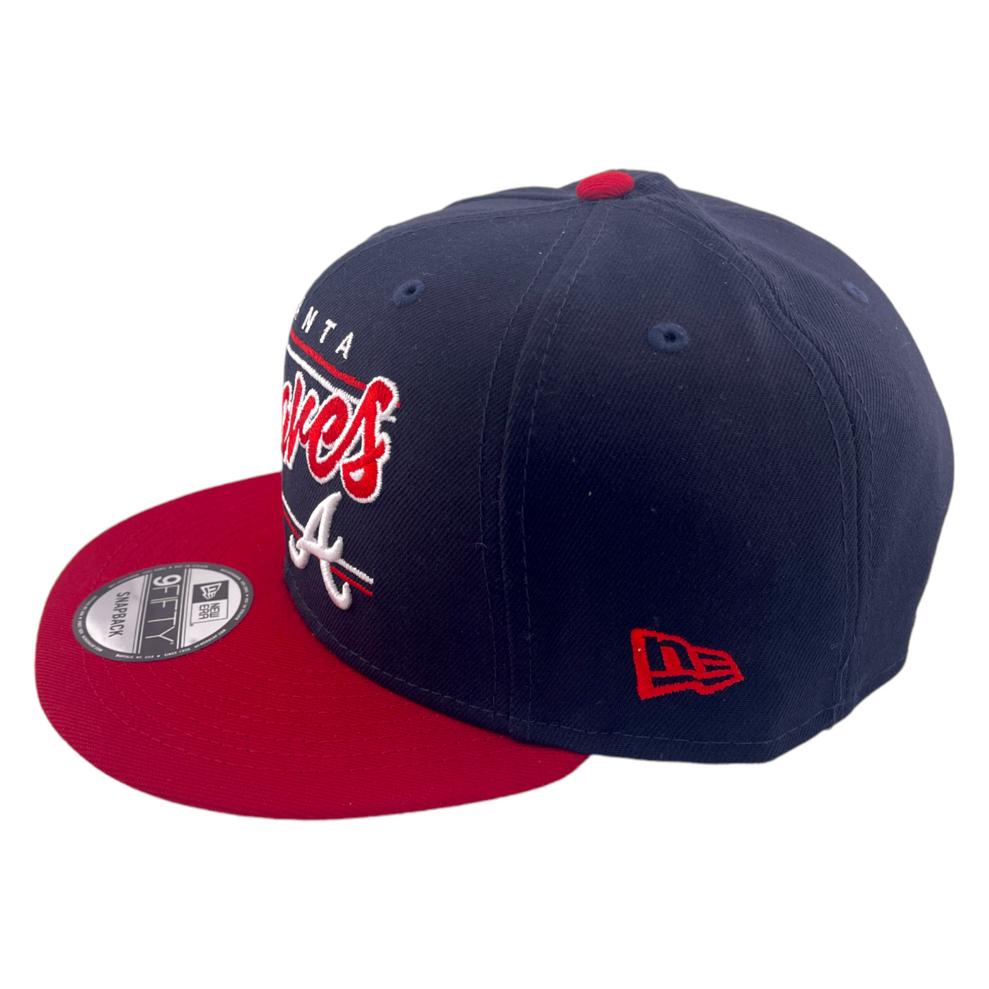 New Era Atlanta Braves Team Script Logo Navy Blue/Red/Grey 9FIFTY Snapback Hat