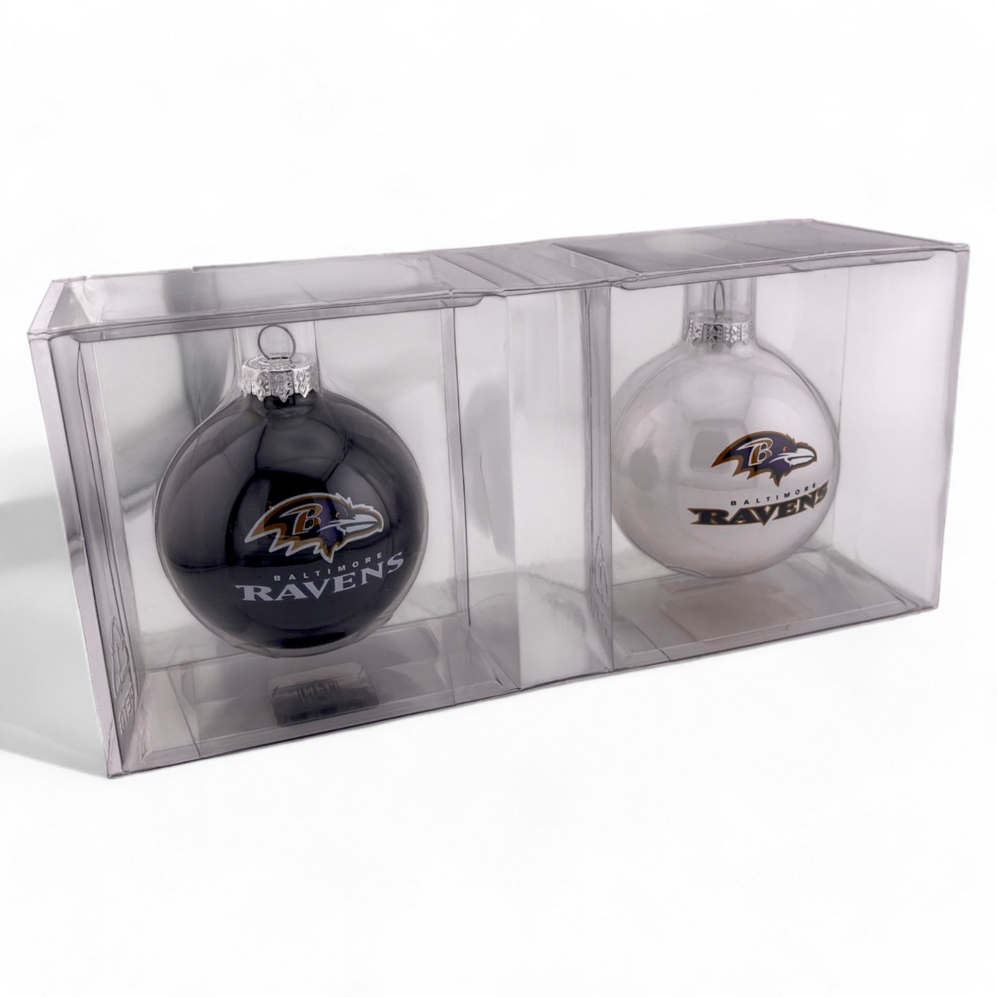 2-PACK Baltimore Ravens NFL Home & Away Round Glass Christmas Tree Ornaments
