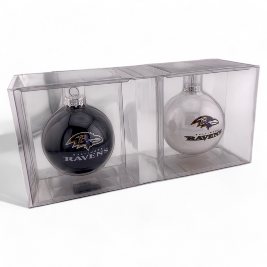 2-PACK Baltimore Ravens NFL Home & Away Round Glass Christmas Tree Ornaments
