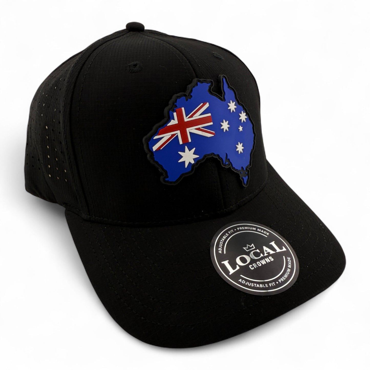 Local Crowns Australia Flag Rubber Patch Sport Black Adjustable Snapback Hat Cap
