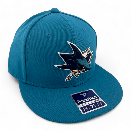 Fanatics San Jose Sharks NHL Hockey Teal Blue Core Primary Logo Fitted Hat