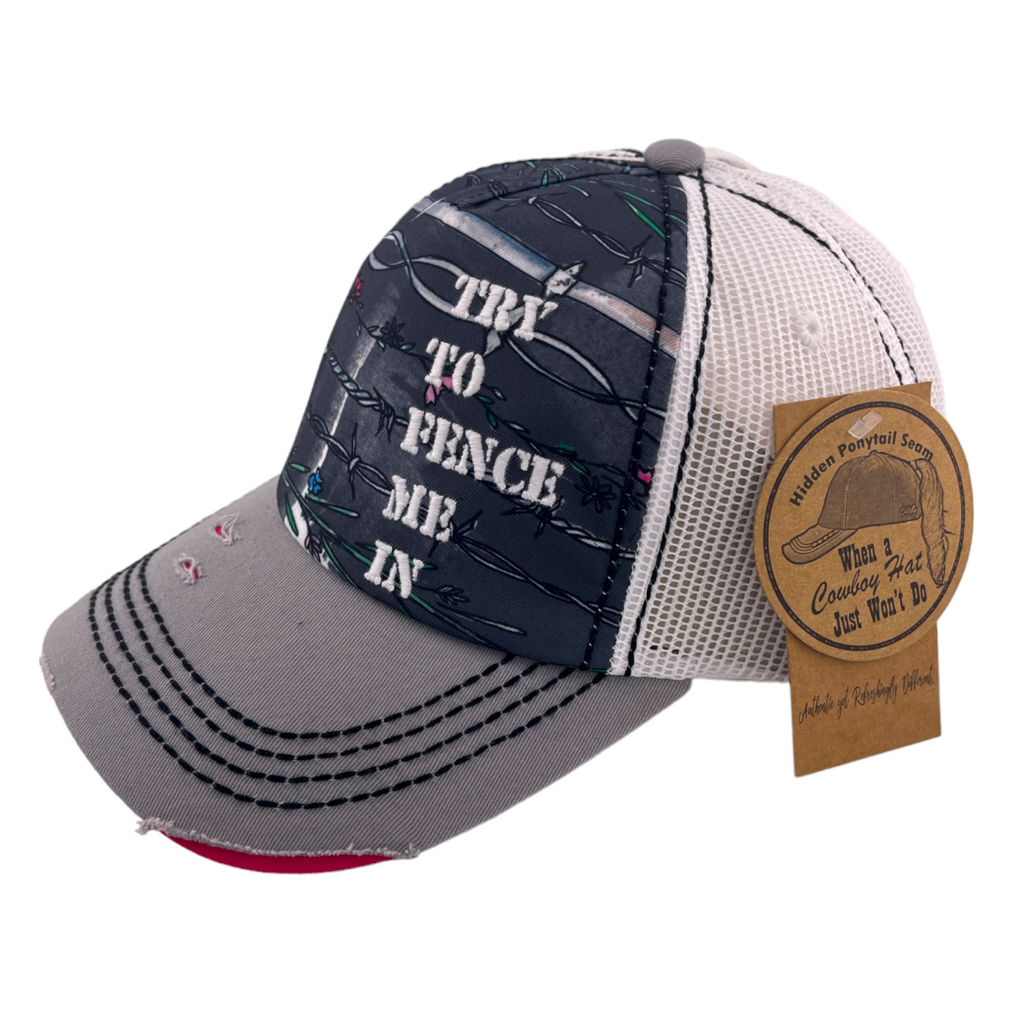 Catchfly Try To Fence Me In Barbwire Distressed Mesh Adjustable Baseball Hat Cap