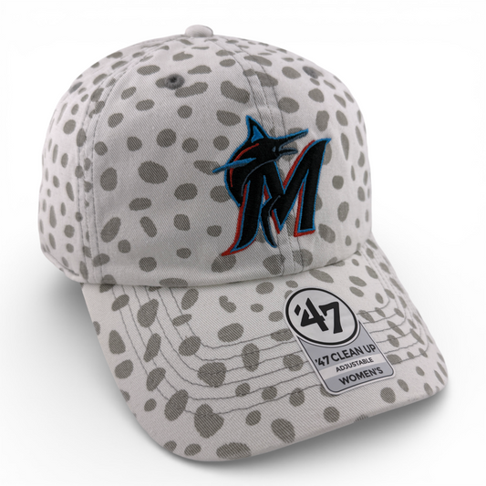 '47 Brand Miami Marlins MLB Grey Cheetah Clean Up Women's Adjustable Dad Hat Cap