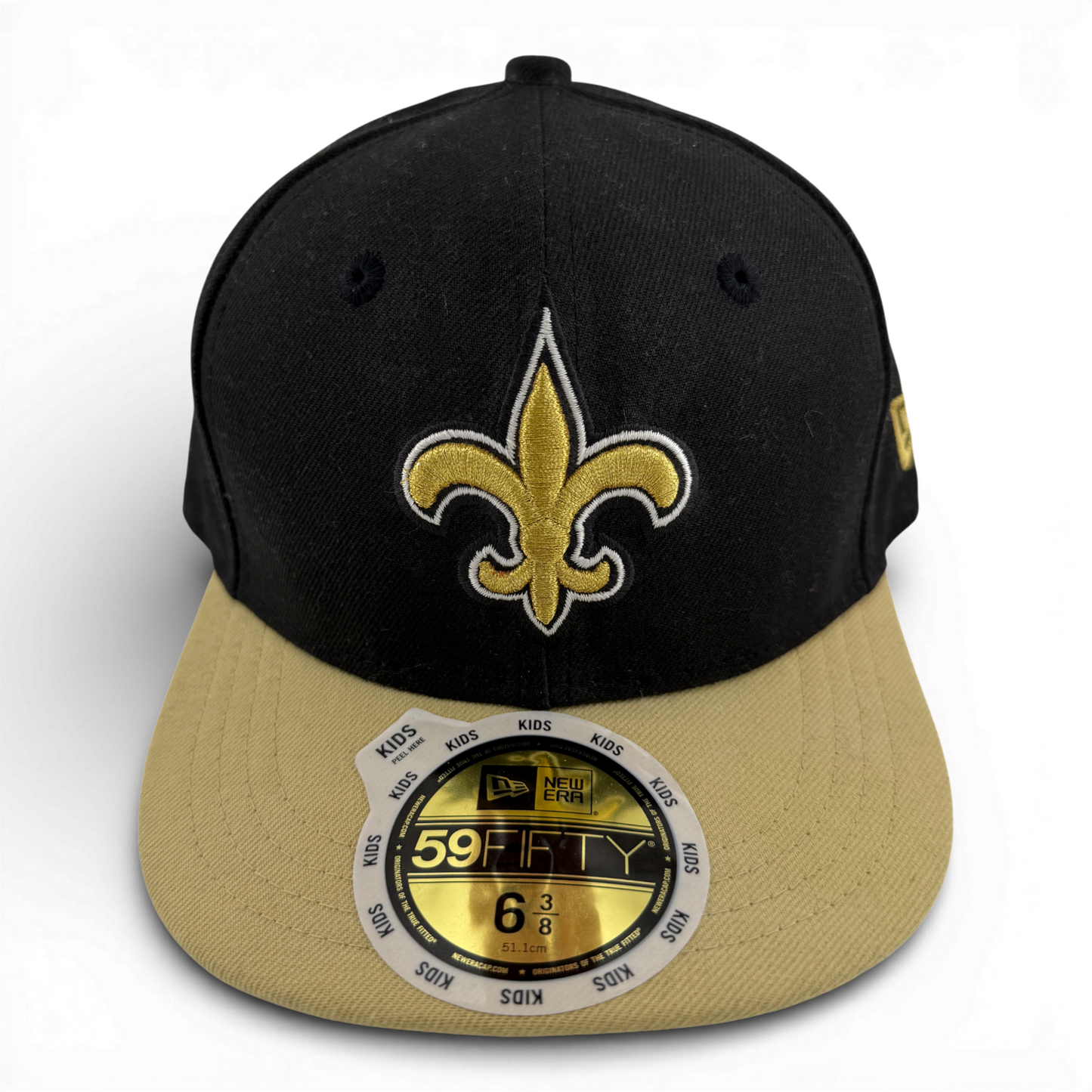 New Era New Orleans Saints 59Fifty Fitted Hat Cap Youth Child Kids Size 6 3/8