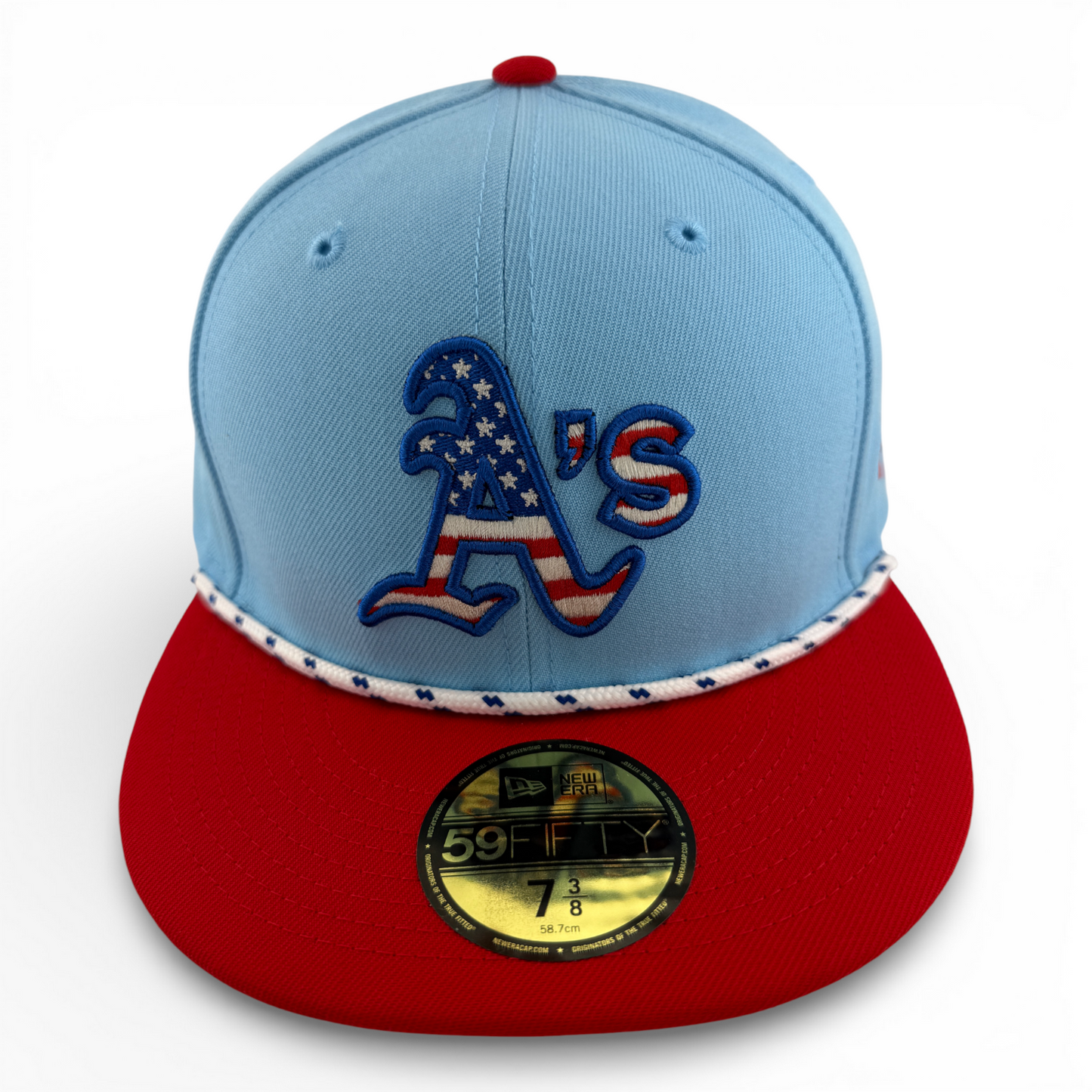 New Era Oakland Athletics A's MLB 2025 4th of July USA Flag Rope 59Fifty Fitted