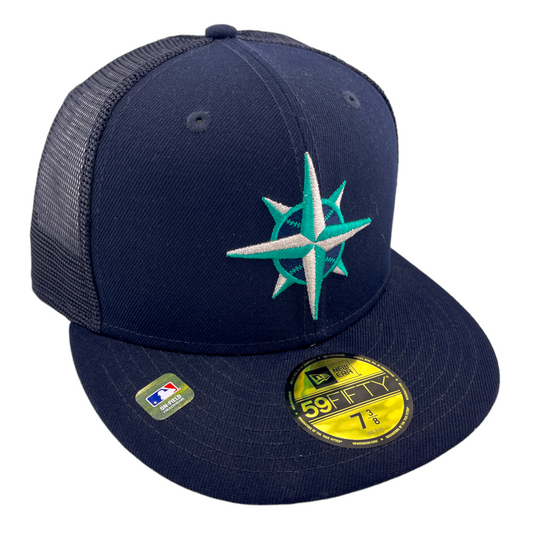 New Era Seattle Mariners Batting Practice Mesh Back Blue/Grey 59FIFTY Fitted Hat Cap