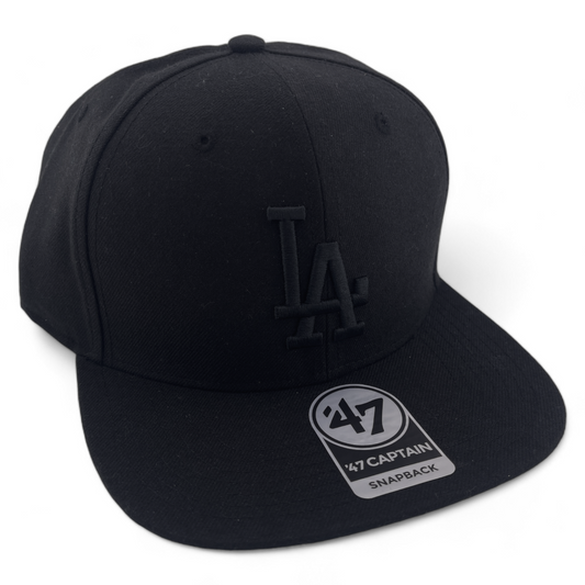 47' Brand Los Angeles Dodgers LA MLB Blacked Out All Black Logo Snapback Hat Cap