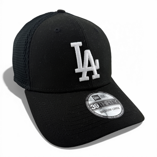 New Era Los Angeles Dodgers MLB Black White Logo Neo Mesh 39Thirty Flex Fit Hat
