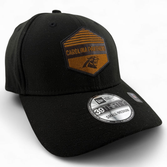 New Era Carolina Panthers NFL Black Gulch Brown Patch 39Thirty Flex Fit Hat Cap