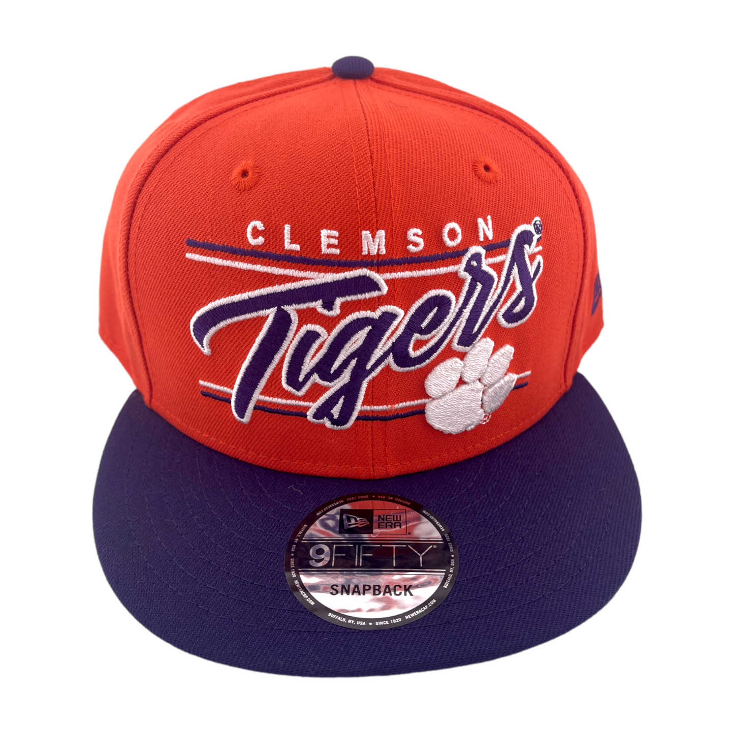 New Era Clemson Tigers Team Script Logo Orange/Purple/Grey 9FIFTY Snapback Hat Cap