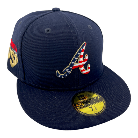 New Era Atlanta Braves 4th of July USA Flag Logo Patch Blue/Grey UV 59FIFTY Hat