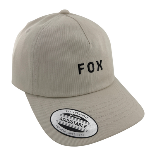 Fox Racing Wordmark Cream Tan Logo A-Frame Adjustable Strapback Dad Hat Cap
