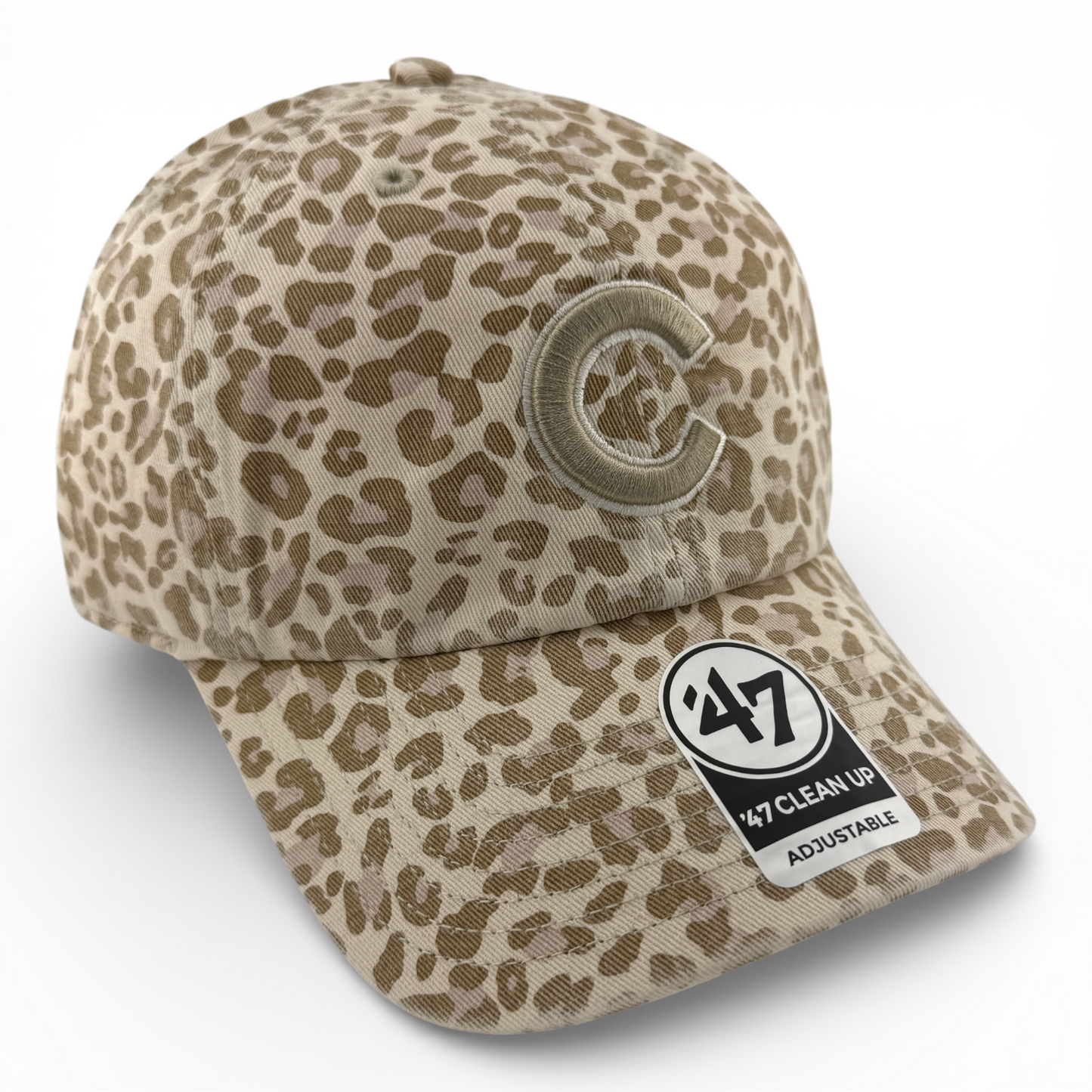 '47 Brand Chicago Cubs MLB Tan Khaki Leopard Clean Up Adjustable Dad Hat Cap