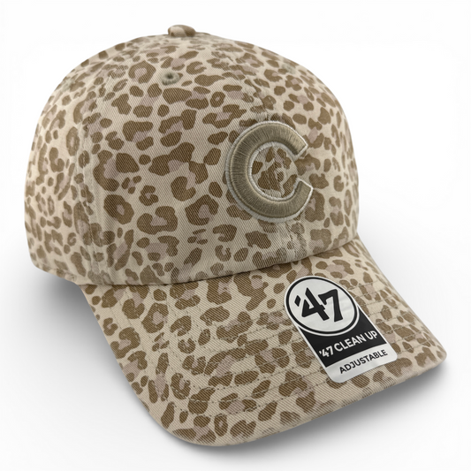 '47 Brand Chicago Cubs MLB Tan Khaki Leopard Clean Up Adjustable Dad Hat Cap