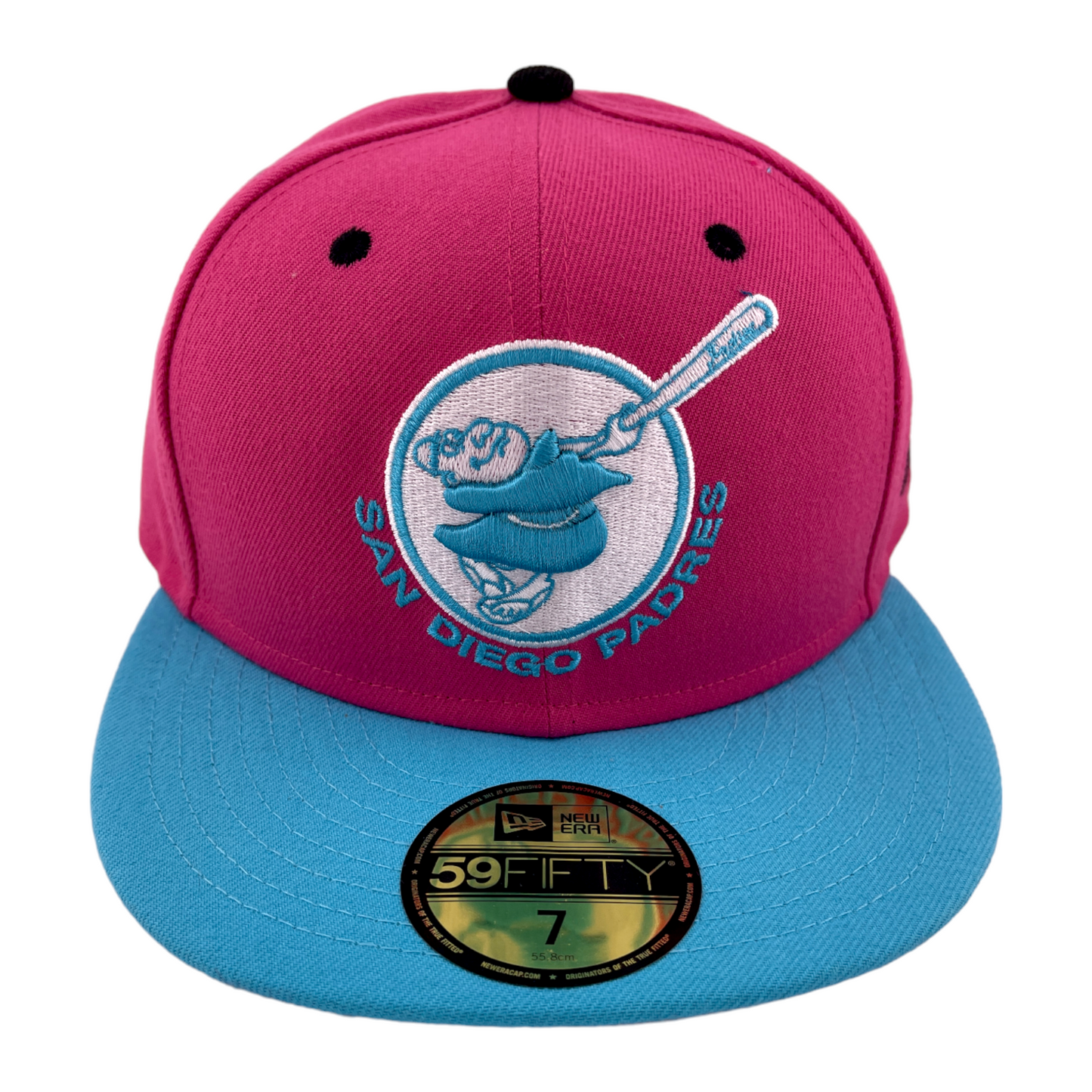 New Era San Diego Padres MLB Swinging Friar Hot Pink/Teal 59Fifty Fitted Hat Cap