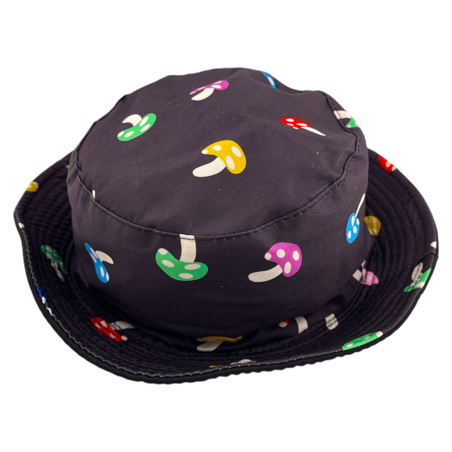 Eighty Eight Colorful Mushroom Print Black Bucket Hat Reversible Black One Size