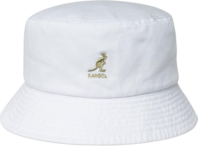 Kangol Washed All White Gold Logo Boonie Bucket Hat Unisex Adult Size Small