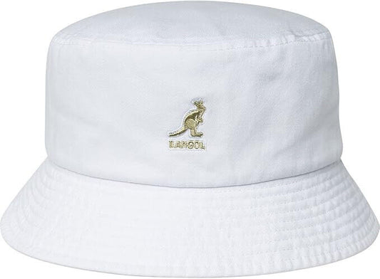 Kangol Washed All White Gold Logo Boonie Bucket Hat Unisex Adult Size Small