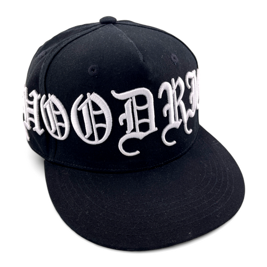 Hoodrich OG Script Logo Embroidery Black Flat Bill Fitted Hat Cap Size Medium