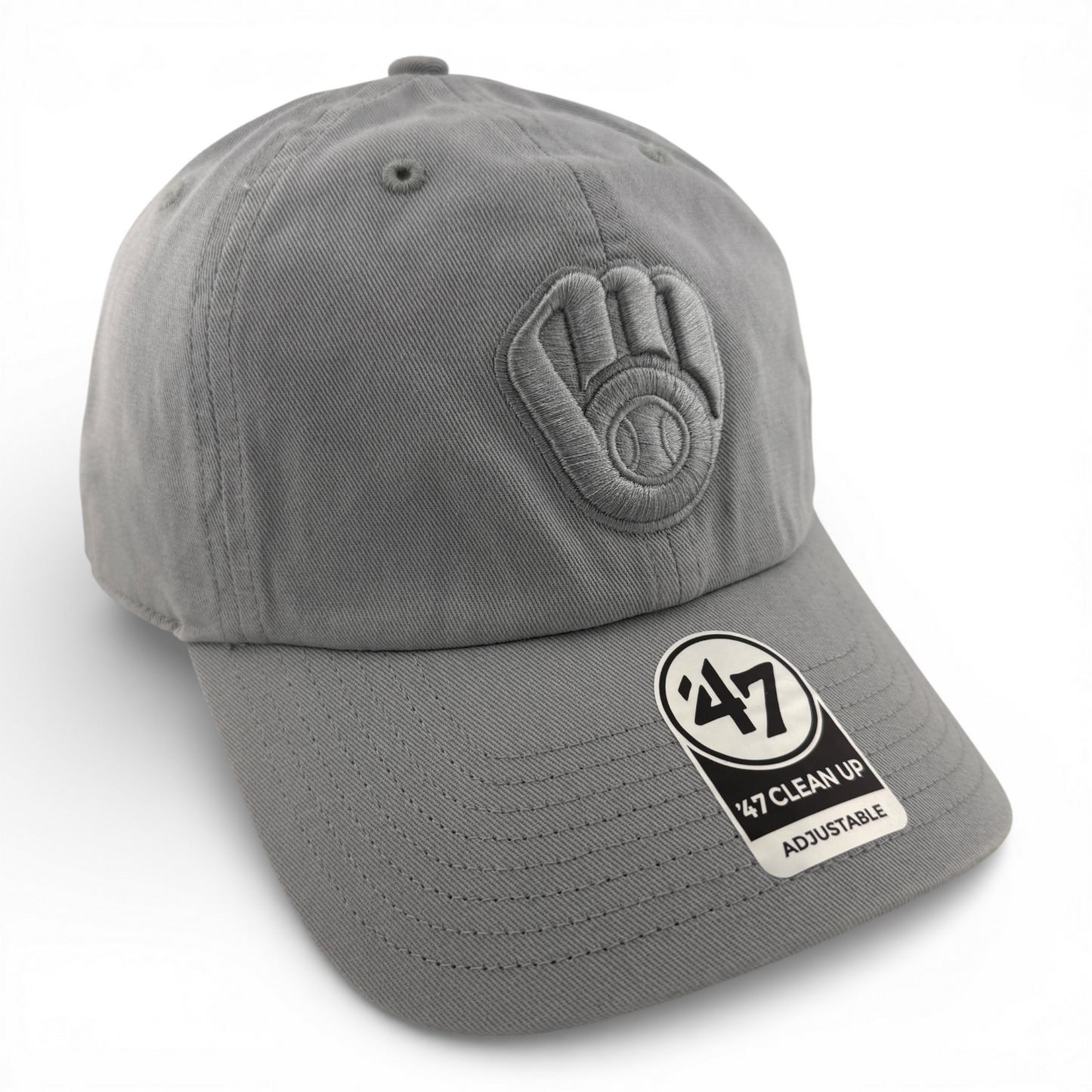 '47 Brand Milwaukee Brewers MLB Storm Tonal Grey Clean Up Adjustable Dad Hat Cap