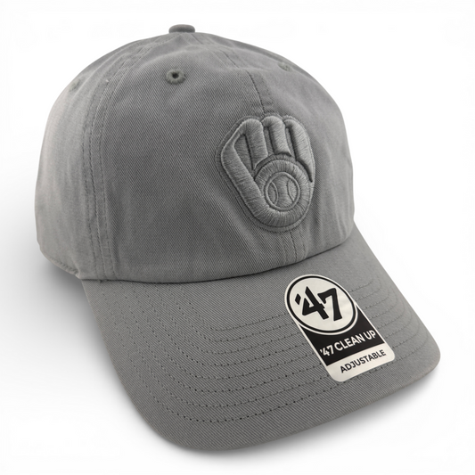 '47 Brand Milwaukee Brewers MLB Storm Tonal Grey Clean Up Adjustable Dad Hat Cap