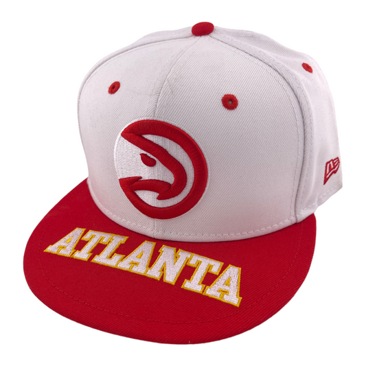 New Era Atlanta Hawks NBA Top Word White/Red Logo Visor 59Fifty Fitted Hat Cap