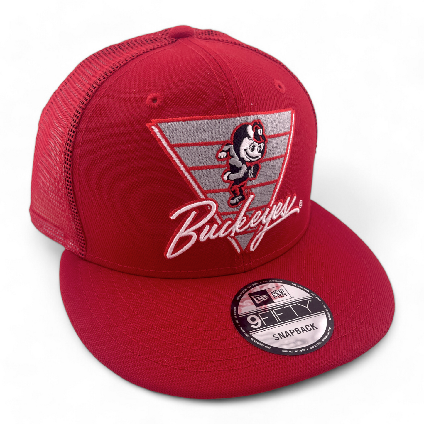 New Era Ohio State Buckeys Retro Logo 9FIFTY Mesh Back Trucker Snapback Hat Cap