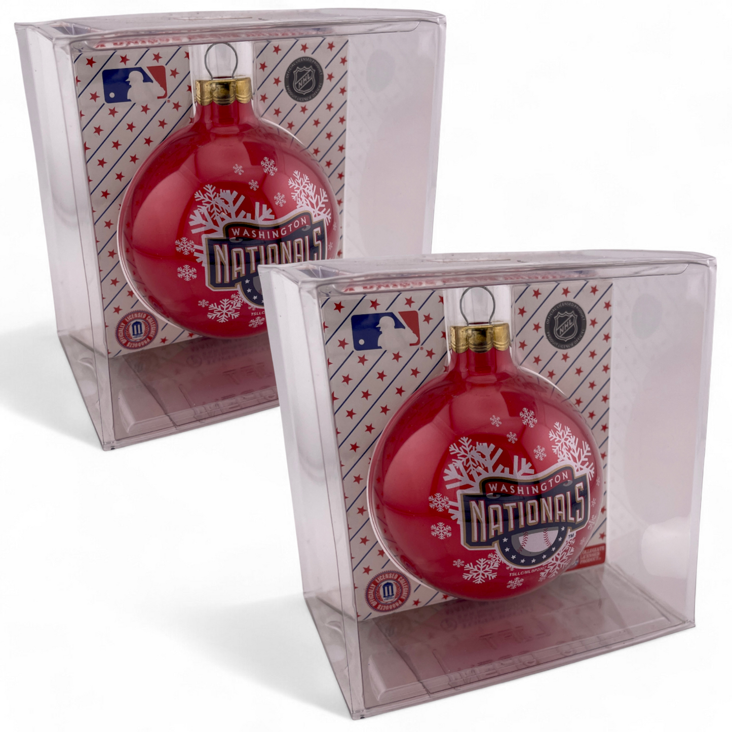 2-PACK Washington Nationals MLB Round Glass Collectors Christmas Tree Ornament