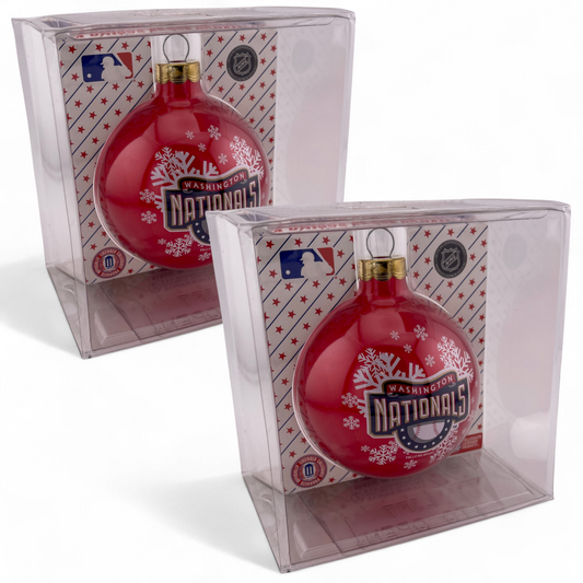 2-PACK Washington Nationals MLB Round Glass Collectors Christmas Tree Ornament