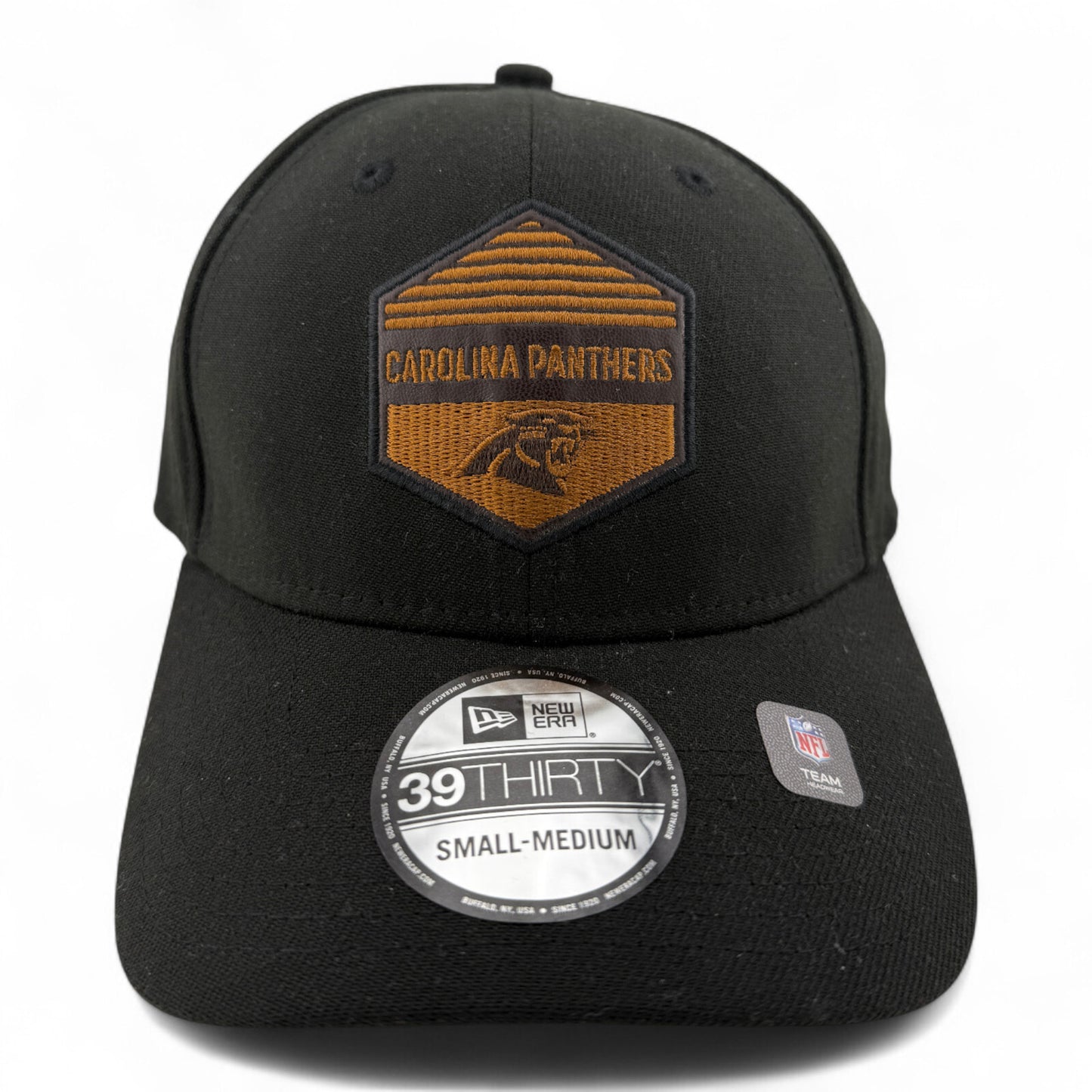 New Era Carolina Panthers NFL Black Gulch Brown Patch 39Thirty Flex Fit Hat Cap