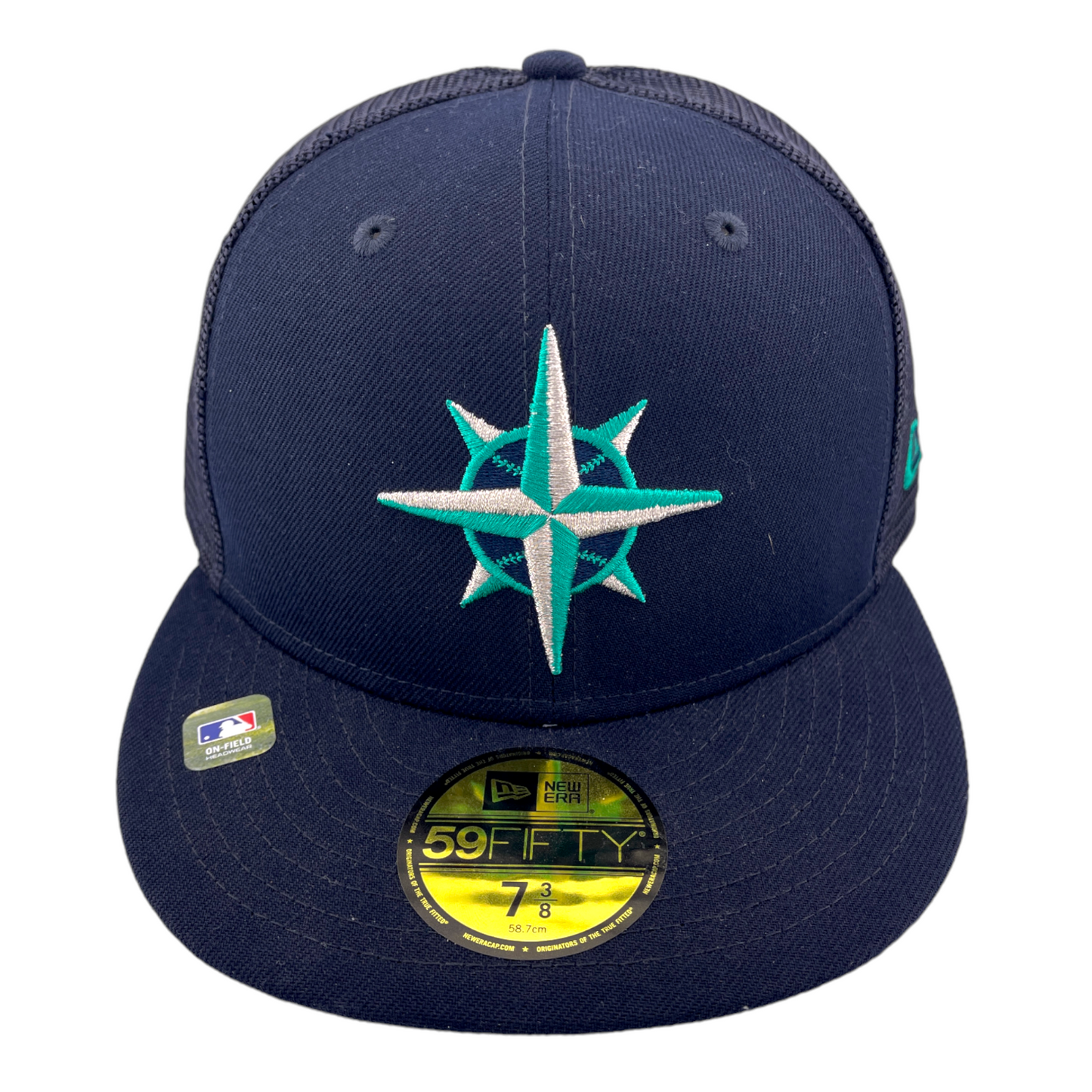 New Era Seattle Mariners Batting Practice Mesh Back Blue/Grey 59FIFTY Fitted Hat Cap