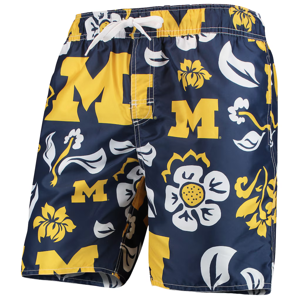 Wes & Willy University of Michigan Wolverines Hawaiian Floral Volley Swim Trunks
