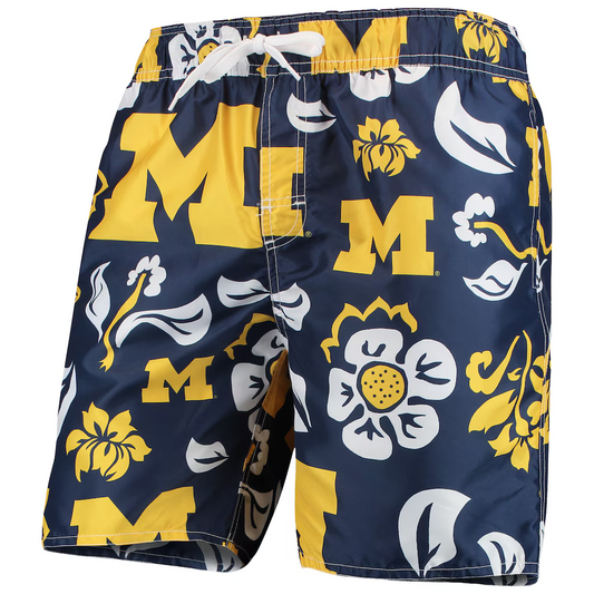 Wes & Willy University of Michigan Wolverines Hawaiian Floral Volley Swim Trunks