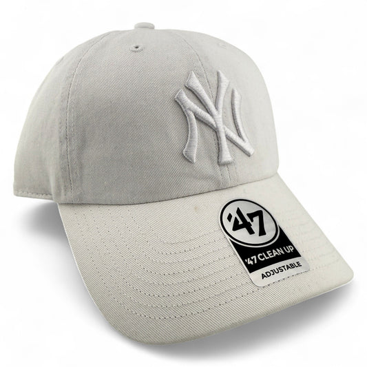 '47 Brand New York Yankees MLB All White Logo Clean Up Adjustable Dad Hat Cap