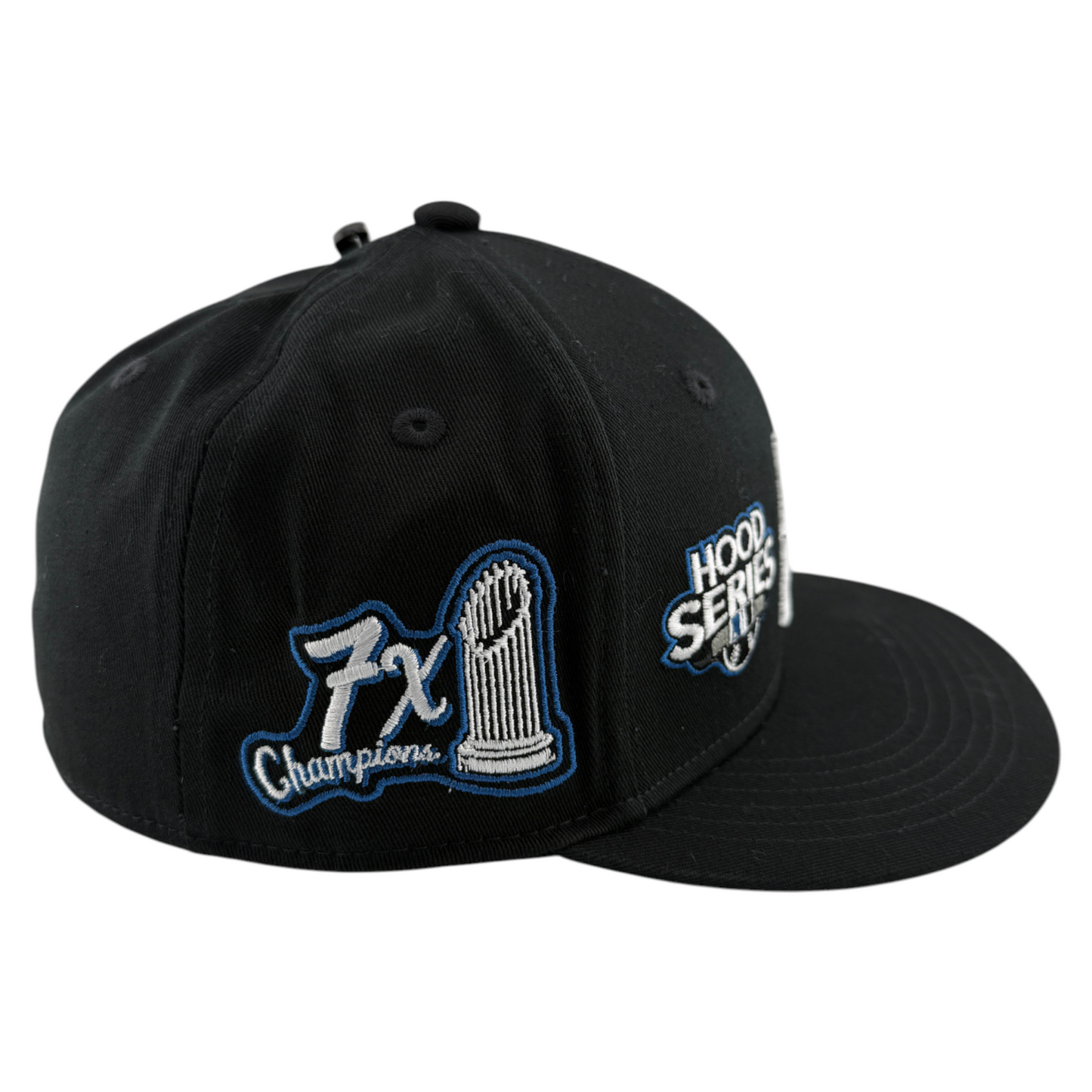 Hoodrich OG Stadium V2 Logo UV Full Patches Black/Blue Fitted Flatbill Hat Cap