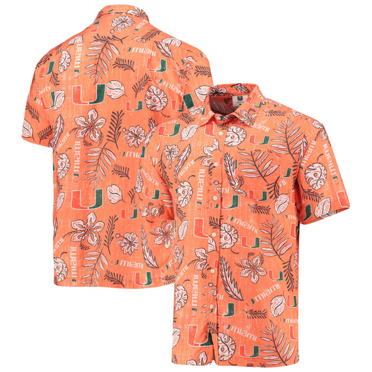 Wes & Willy University of Miami Hurricanes NCAA Hawaiian Button Up Shirt Men's S