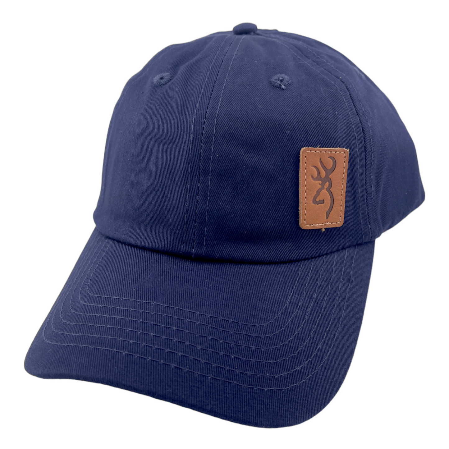 Browning Company Lynsey Navy Blue Leather Logo Patch Adjustable Dad Hat Cap