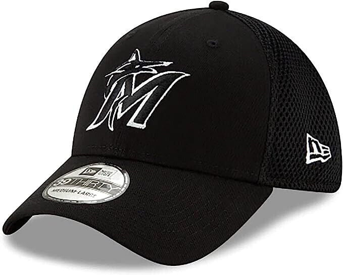 New Era Miami Marlins MLB Neo 39Thirty Black White Flex Fit Hat Cap